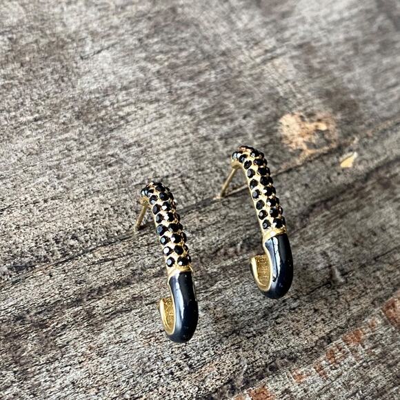 NEW Black Rhinestone PaperClip Earrings - Picture 9 of 10